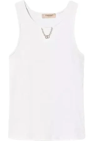 Twin-Set Top, Dame, Hvid, L, Ribbed Top med Kædedetalje