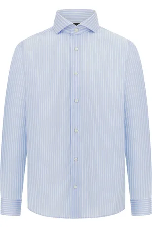 Boggi Milano Skjorte, Herre, Blå, 4XL, Bomuld, Slim Fit Stribet Bomuldsskjorte
