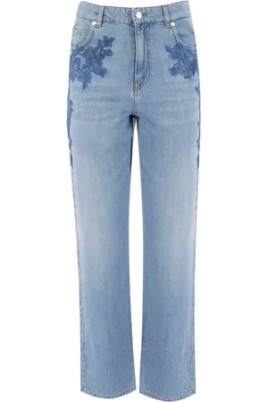 ERMANNO SCERVINO Jeans, Dame, Blå, 2XS, Bomuld, Blondebroderede fem-lomme jeans