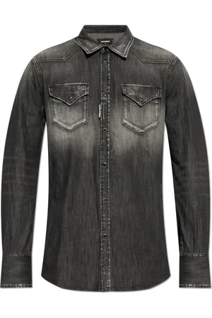 Dsquared2 Skjorte, Herre, Grå, L, Denim, Denimskjorte med vintage-effekt