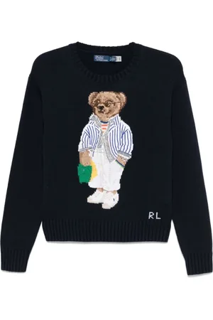 Ralph Lauren Strik, Dame, Blå, L, Uld, Midnight Broderet Logo Sweater