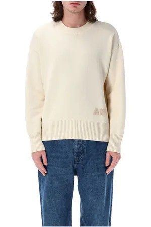 Ami Strik, Herre, , L, Bomuld, Hvid Creme Strikvarer Ss25 Crewneck Sweater