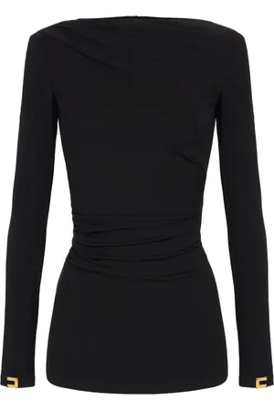 Elisabetta Franchi Top, Dame, Sort, M, Draperet jersey sweater med metallogo