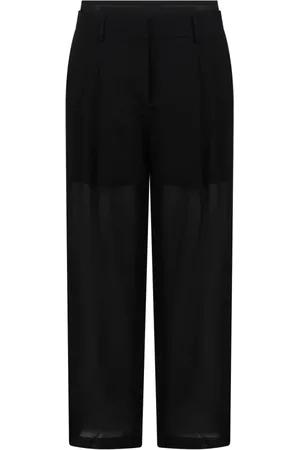 Helmut Lang Bukser, Dame, Sort, XS, Uld, Gennemsigtige Dobbeltfoldede Brede Benbukser