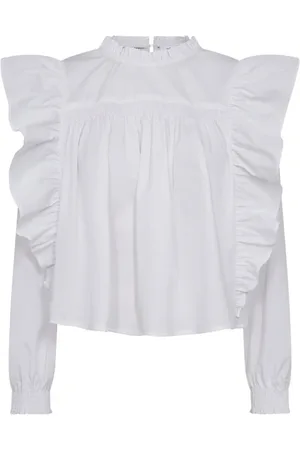 Co`Couture Bluser & Skjorter, Dame, Hvid, L, Bomuld, Flæsebluse med Smock Detalje