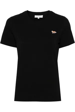 Maison Kitsuné Top, Dame, Sort, XS, Bomuld, Sort T-shirt med Signature Fox Patch