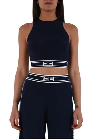 Elisabetta Franchi Top, Dame, Blå, 2XL, Contrast Band Cropped Top