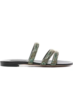 Casadei Sko, Dame, Sort, 37 EU, Læder, Flade sandaler med 3 remme