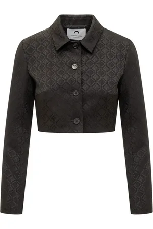 Marine Serre Jakke, Dame, Sort, S, Uld, Moon Diamant Jacquard Cropped Jakke