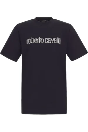Roberto Cavalli Top, Herre, Sort, XL, Logo T-shirt Sort Made in Italy