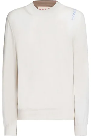 Marni Strik, Dame, Hvid, S, Uld, Beige Sweater med Blåt Logo