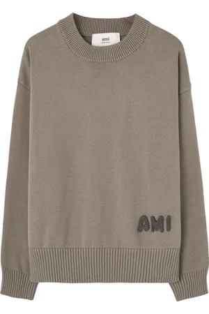 Ami Strik, Herre, Grå, S, Uld, Miniature Logo Sweater i Ristet Farve
