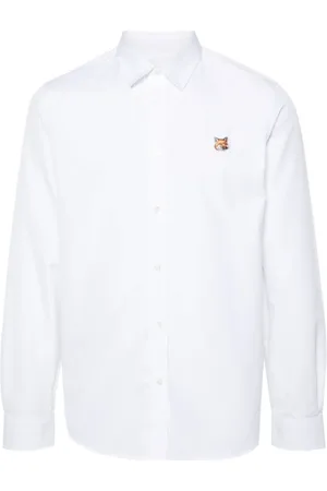 Maison Kitsuné Skjorte, Herre, Hvid, XL, Bomuld, Fox Langærmet Skjorte