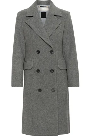 INWEAR Frakke, Dame, Grå, S, Uld, Klassisk Lapel Coat Jakke Granite Melange