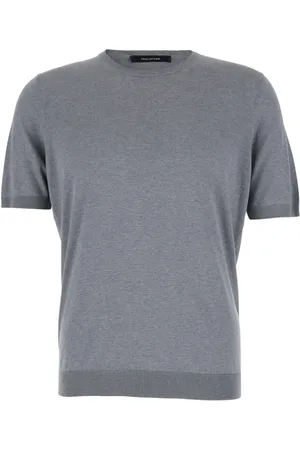 TAGLIATORE Top, Herre, Grå, M, Bomuld, Crewneck T-shirt med ribkant