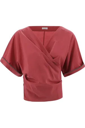 Brunello Cucinelli Bluser & Skjorter, Dame, Rød, XS, Bomuld, Rød Bomuldsskjorte med Monili-detalje