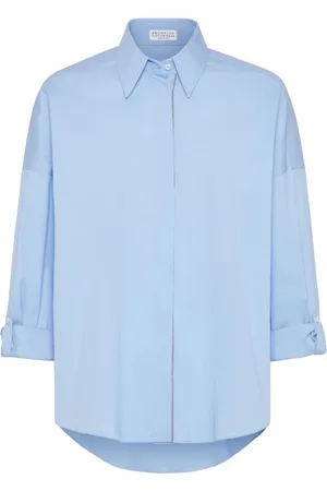 Brunello Cucinelli Bluser & Skjorter, Dame, Blå, M, Bomuld, Lyseblå Skjorte