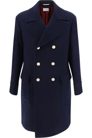 Brunello Cucinelli Frakke, Herre, Blå, XL, Uld, Double-Breasted Uldfrakke