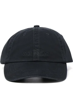 Stone Island Tilbehør, Herre, Sort, ONE SIZE, Bomuld, Sort Bomuldsgabardine Broderet Hat