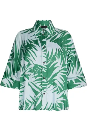 Liu Jo Bluser & Skjorter, Dame, Grøn, M, Bomuld, Leaf Print Half-Sleeve Shirt