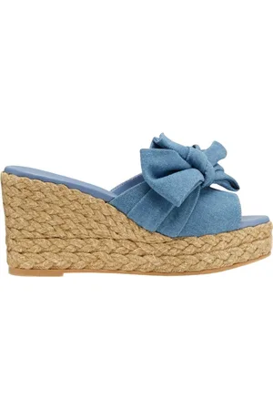 Stuart Weitzman Sko, Dame, Blå, 38 1/2 EU, Uld, Loveknot Espadrille Wedge Slide
