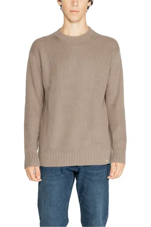 Calvin Klein Strik, Herre, Brun, XL, Bomuld, Bomuldsstrik Langærmet Trøje