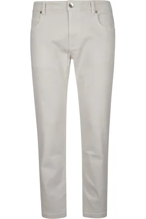 ELEVENTY Jeans, Herre, Hvid, W38, Læder, Denim Stretch og Læder Bukser