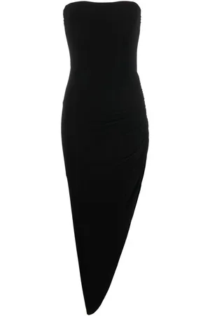 Norma Kamali Kjole, Dame, Sort, S, Polyester, Strapless Fitted Kjole med Asymmetrisk Kant
