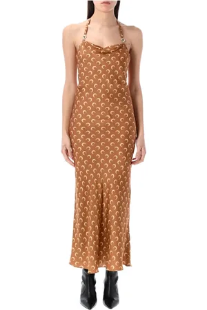 Marine Serre Kjole, Dame, Brun, S, Satin, Moon Satin Slip Dress