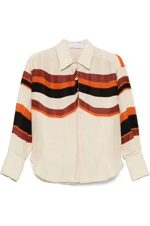 RAQUEL DINIZ Bluser & Skjorter, Dame, Flerfarvet, M, Linned, Farverig Stribet Ildflamme Linned Skjorte