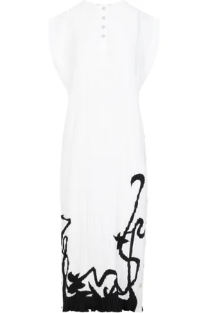 Lanvin Kjole, Dame, Hvid, 2XS, Polyester, Plisseret Midi Kjole