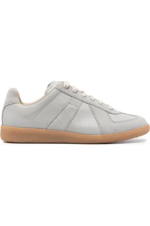 Maison Margiela Sko, Dame, Grå, 36 EU, Læder, Blågrå læder sneakers med signaturmotiv
