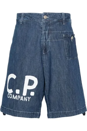 C.P. Company Shorts, Herre, Blå, L, Denim, Blå Denim Shorts med Logo og Snøre