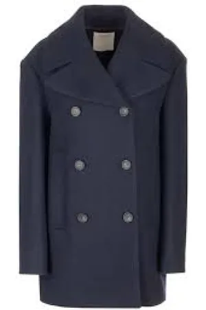 Sportmax Frakke, Dame, Blå, XS, Uld, Stilfuld dobbeltradet frakke