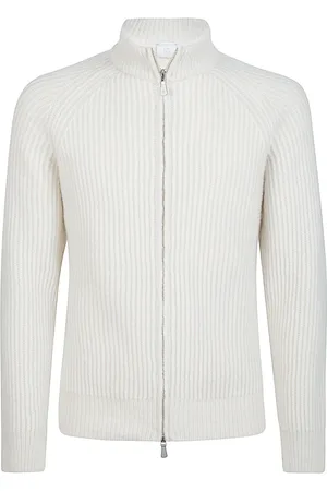 ELEVENTY Strik, Herre, Hvid, M, Uld, Cashmere Silk Fuld Zip Sweater