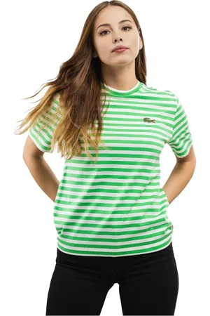 Lacoste Top, Dame, Grøn, XS, Bomuld, Løstsiddende stribet bomulds T-shirt