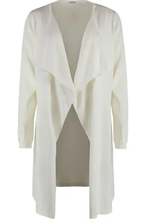 Malo Strik, Dame, Hvid, M, Bomuld, Silk Cotton Strik Cardigan Shawl Krave