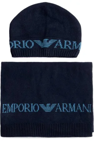 Emporio Armani Tilbehør, Dame, Blå, ONE SIZE, Uld, Elegant Tørklæde- og Hattesæt