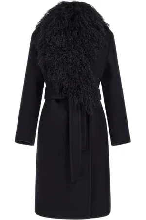 Roberto Cavalli Frakke, Dame, Sort, XL, Lang frakke med imiteret pels krave