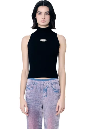 Diesel Top, Dame, Sort, S, Polyester, Rib Top med D-udskæringsdetalje