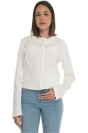 Liu Jo Bluser & Skjorter, Dame, Hvid, L, Bomuld, Pearl Appliqué Rundhalset Stretch Jakke