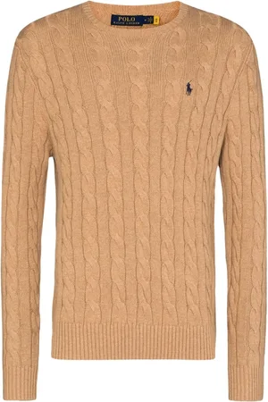 Ralph Lauren Strik, Herre, Brun, 2XL, Bomuld, Kamel Sweater Klassisk Stil Komfortabel Allsidig