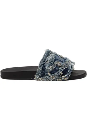Diesel Sko, Dame, Blå, 35 EU, Denim, Frynse Denim Sandaler