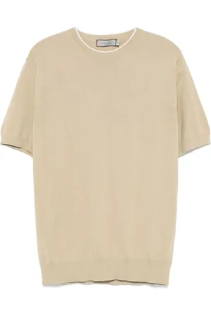 CANALI Top, Herre, , 2XL, Bomuld, Finstrikket stribet T-shirt med rund hals