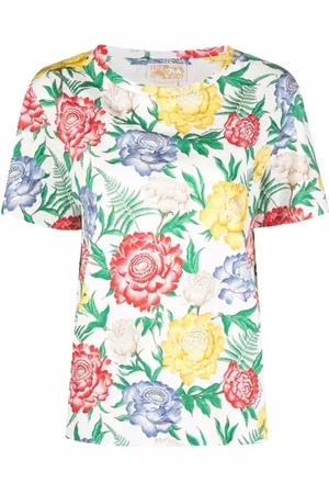 Salvatore Ferragamo Top, Dame, Flerfarvet, XS, Bomuld, Blomstret bomulds T-shirt