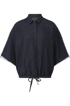 Fabiana Filippi Bluser & Skjorter, Dame, Blå, XS, Uld, Tulle Bluse med Skjortekrave