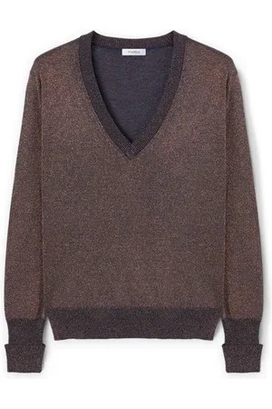 Motivi Strik, Dame, Brun, M, Polyester, Pullover i lurexblanding med V-udskæring
