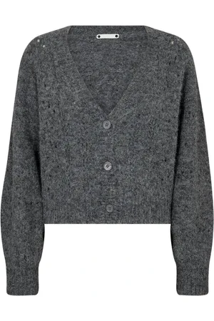 Co`Couture Strik, Dame, Grå, M, Uld, Gråmeleret Pointelle Cardigan