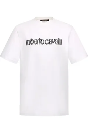 Roberto Cavalli Top, Herre, Hvid, L, Bomuld, Logo T-shirt Hvid Made in Italy