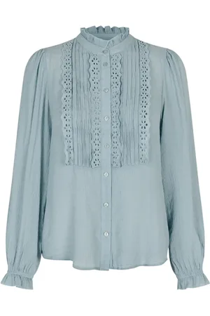 Lollys Laundry Bluser & Skjorter, Dame, Blå, XS, Romantisk blå skjorte med flæsedetaljer